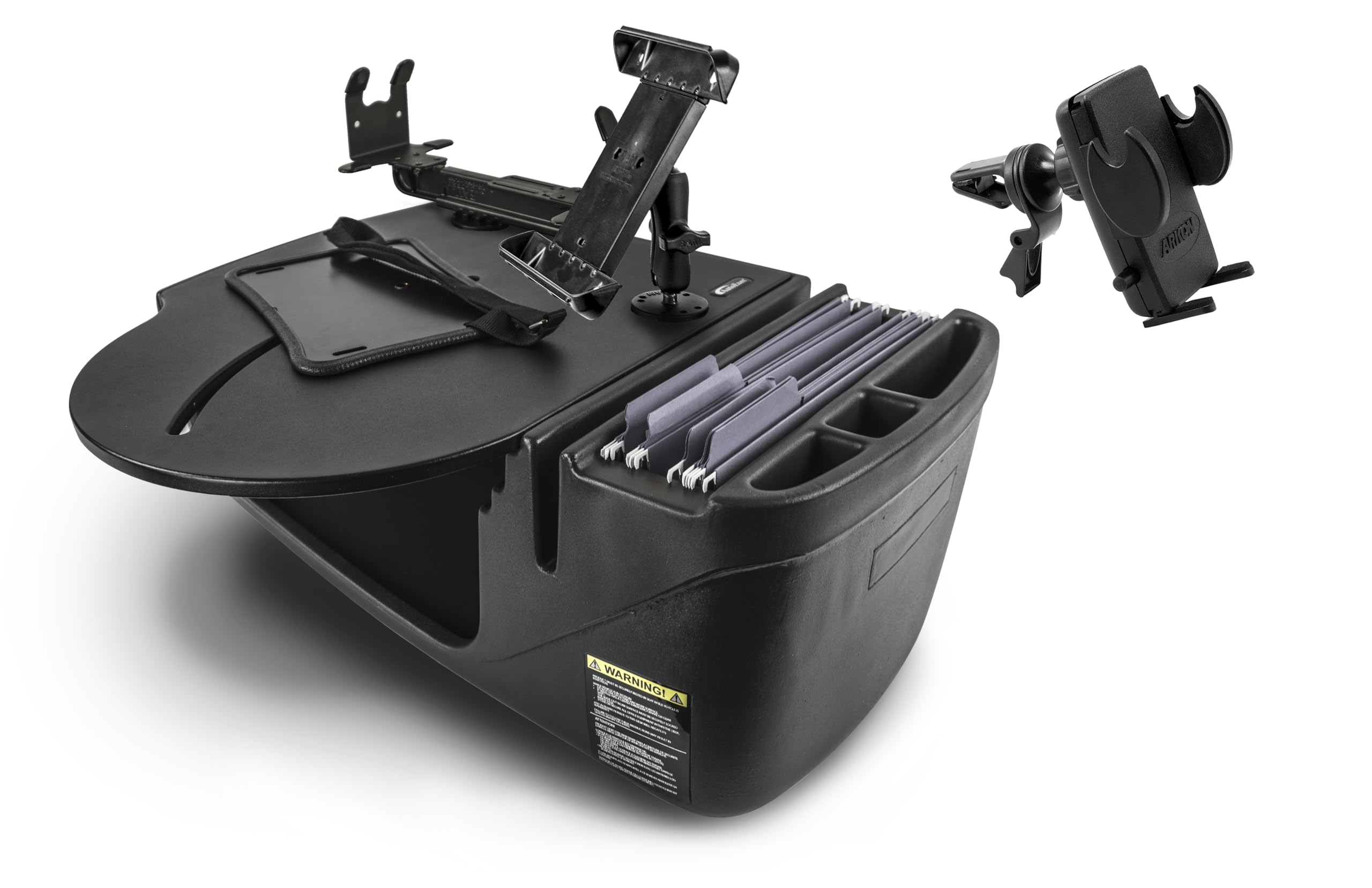 AutoExec Roadmaster Car Desk and Portable Workstation with Printer Stand, Tablet Mount and Phone Vent Clip, Black
