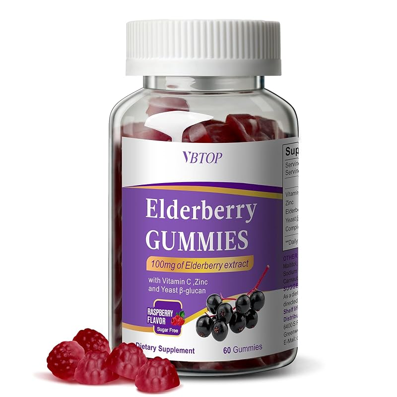 VBTOP — Suplemento para a imunidade em gomas de sabugueiro com vitamina C e zinco, 100 mg, 50 mg e 7,5 mg, 60 gomas
