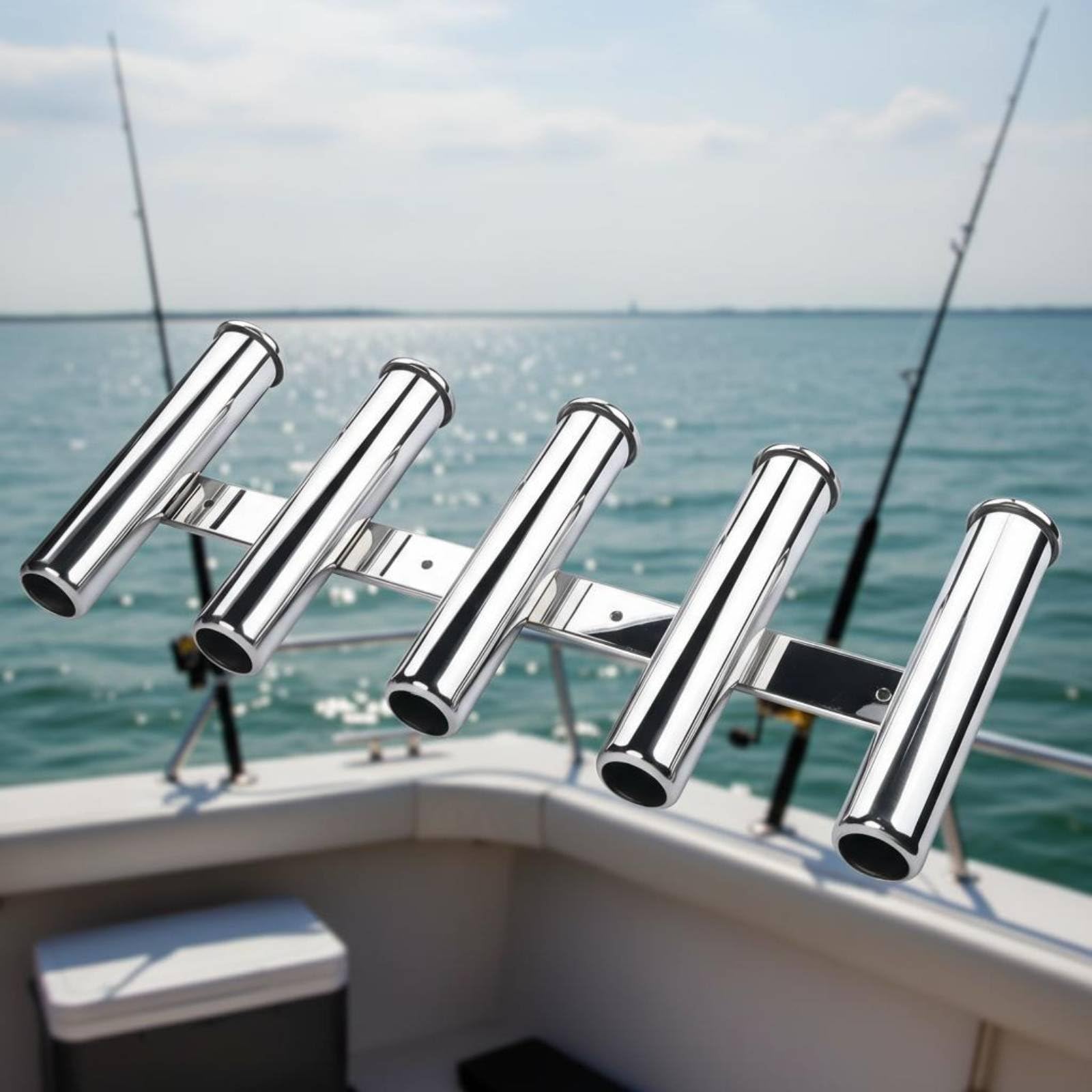 Rack Multi-Canna in Acciaio Inox Stabile Porta-Canne da Barca Compatto Tubo Porta-Canna Multiplo