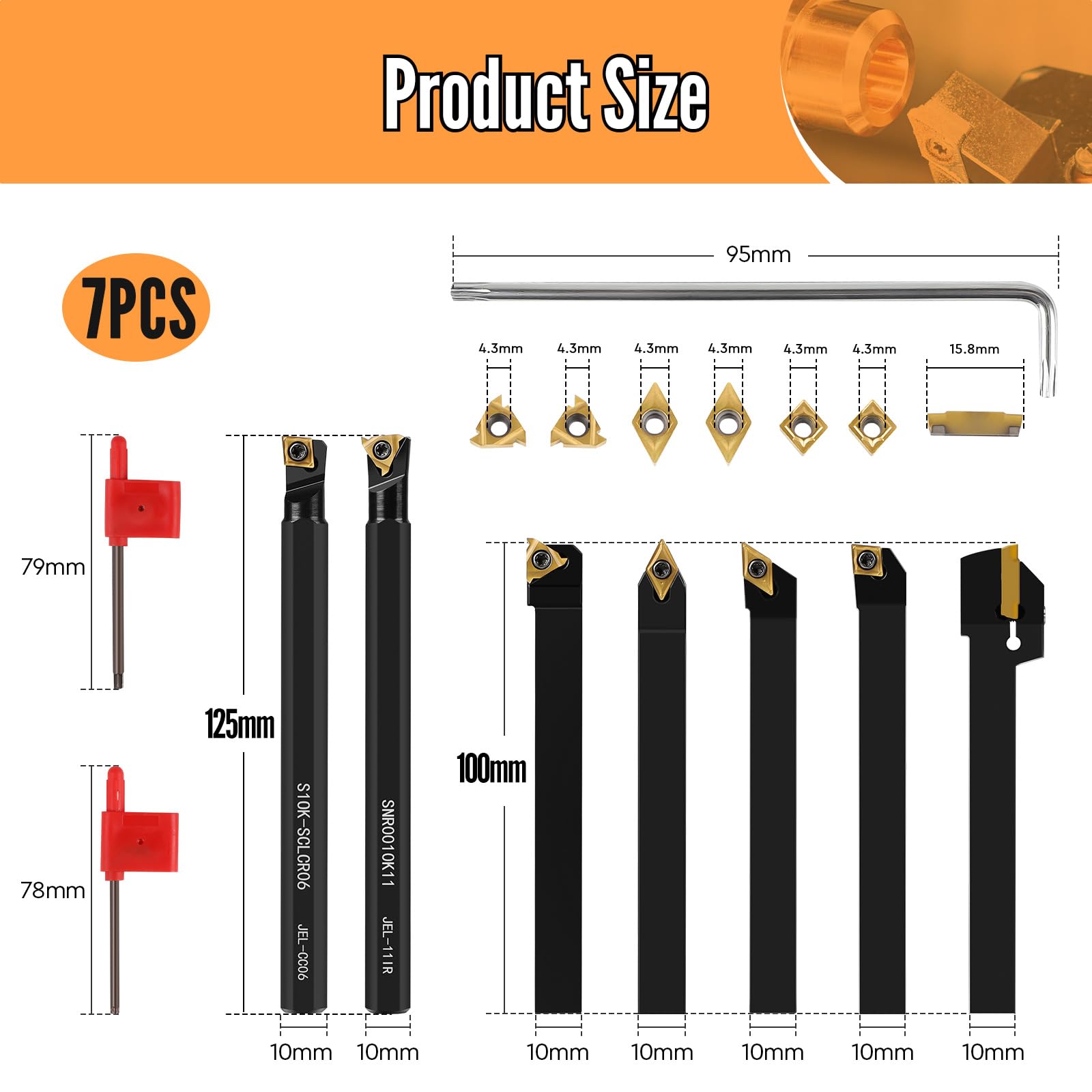 SWAWIS 21 Piezas 10mm Herramientas de Torneado Indexables Kit, Herramientas de Torno Set con Inserto de Metal Duro para Rectificado de Corte Acabado de Superficie de la Pieza