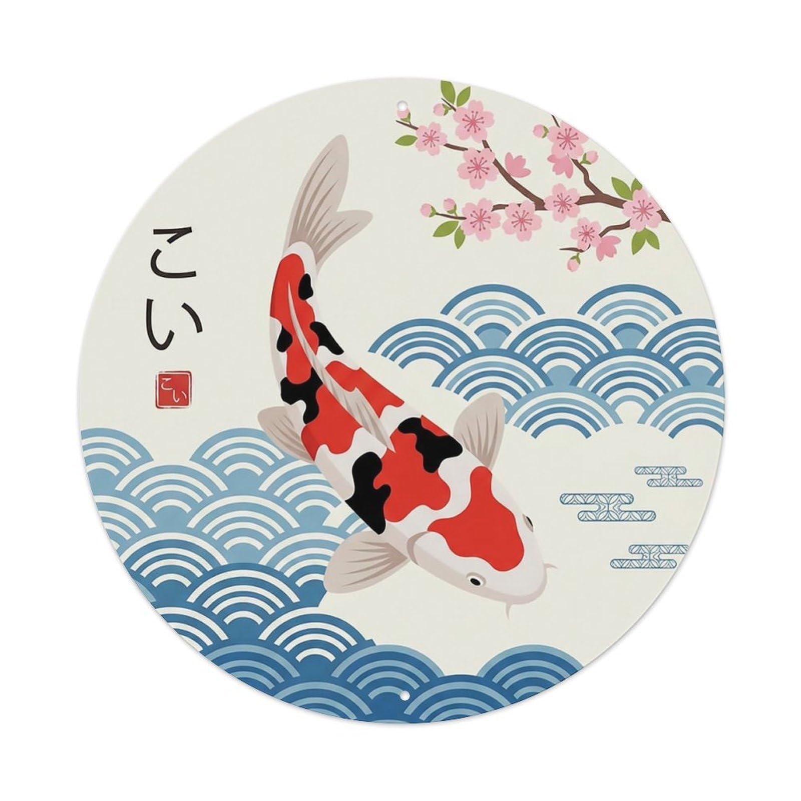 Odgynaw 8X8inch(20X20cm) Vintage Koi Fish Japanese Crimson Metal Tin Sign