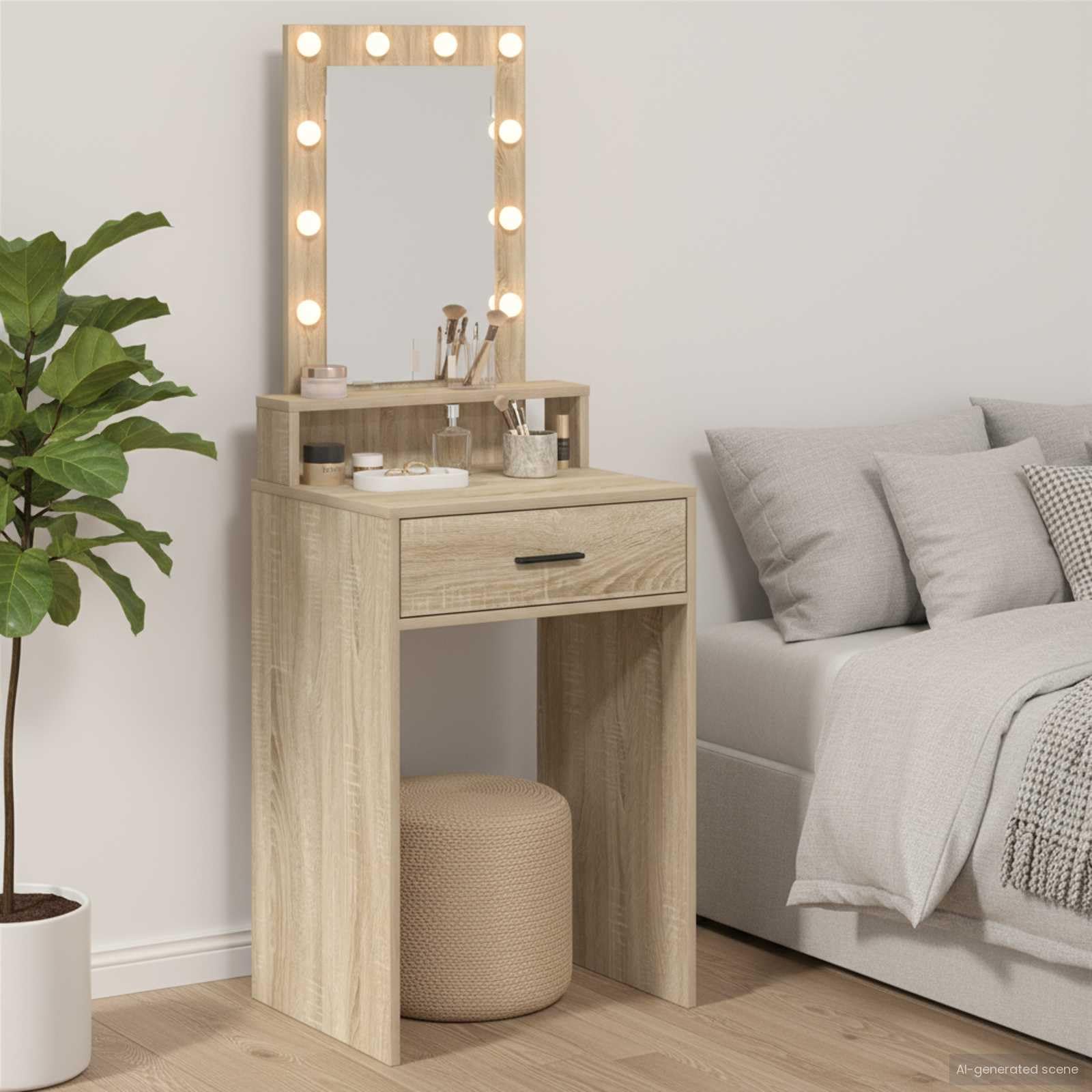 Mesa de maquillaje con iluminación y almacenamiento Mangloder cómoda marrón de 50 cm para cuarto