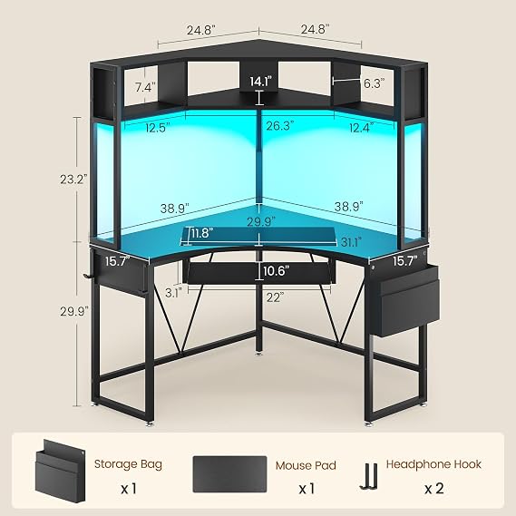 SEDETA 39 Spacious Corner Desk with Hutch, Storage for Small Space, Black