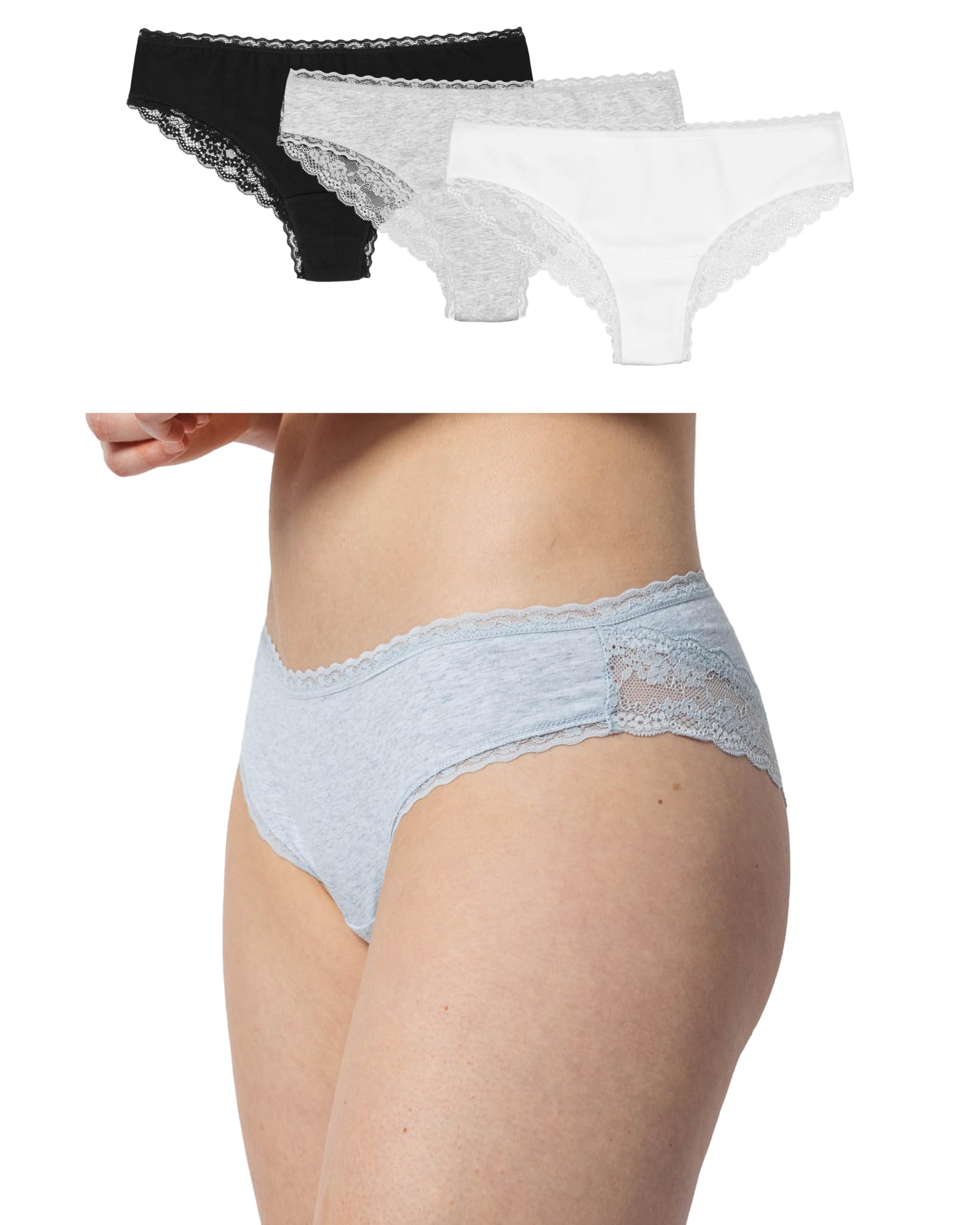 Snocks Brazilian Slip Damen mit Spitze aus Bio-Baumwolle (3er Pack) - Damenunterwäsche mit Perfekter Passform und angenehmem Tragegefühl - Klassisches Unterwäsche Frauen - Gr. XS-XL