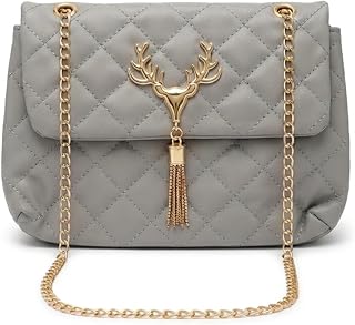De Eule Grey Quilted Sling Bag for Women | Stylish Crossbody Shoulder Handbag with Gold Chain Strap | Designer Mini Purse ... Price In India