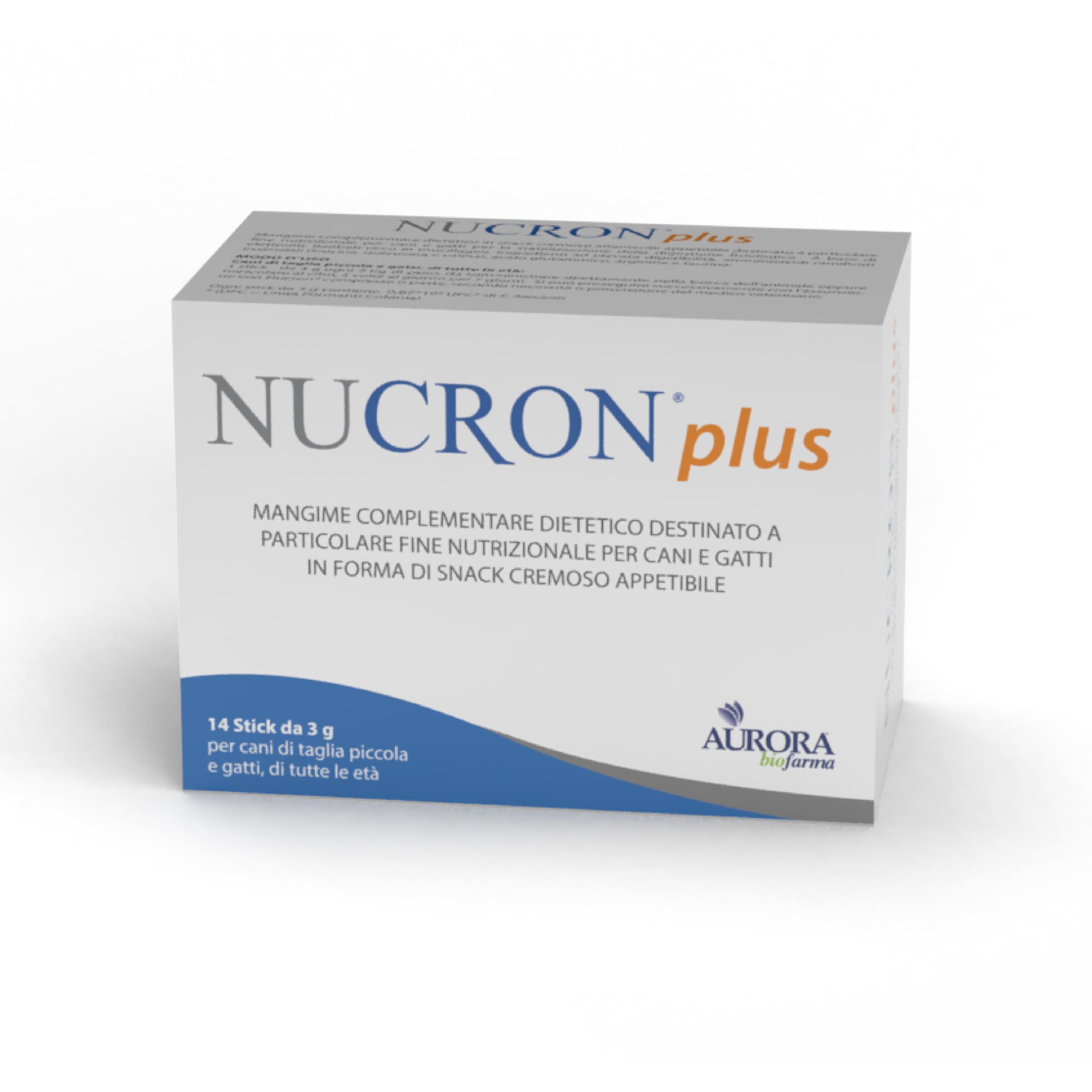 Nucron Plus Mangime Complementare per Gatti e Cani Piccoli, 14 Stick da 3g | Aminoacidi ramificati, arginina, taurina, baobab, probiotico e vitamine B. 1 stick 2 volte al giorno da 10 a 20 kg.