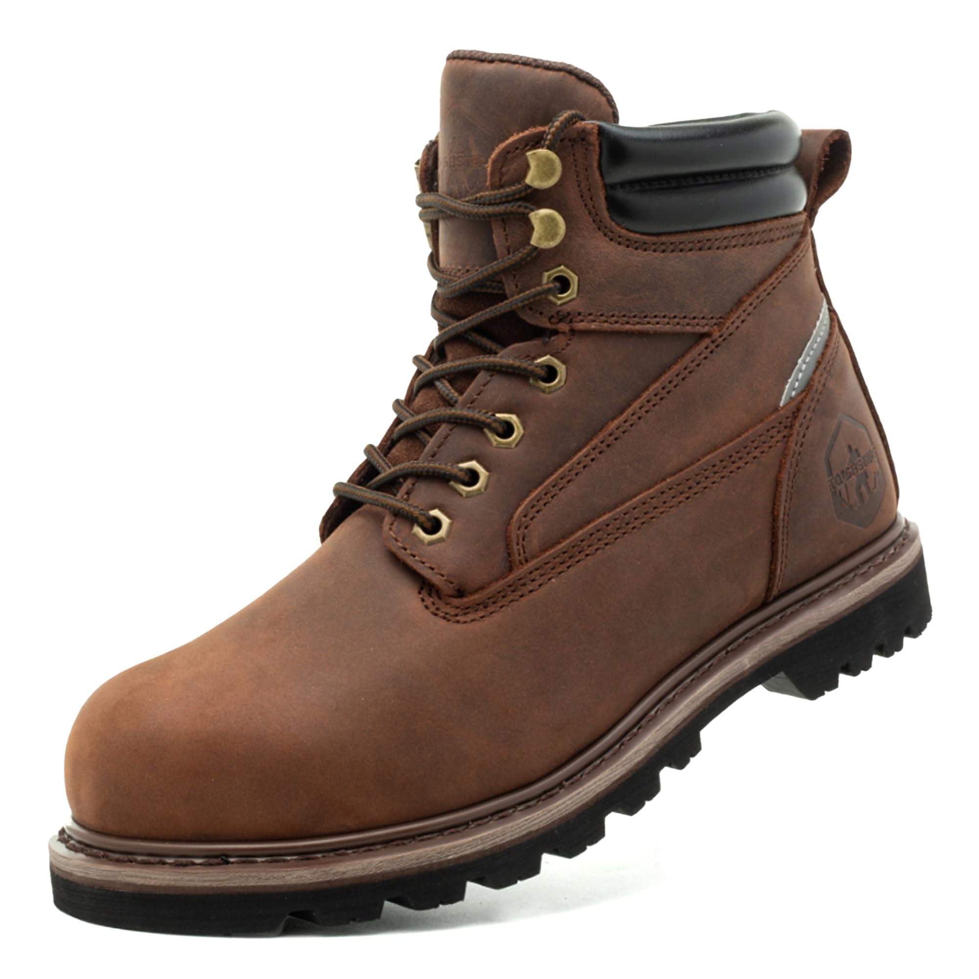 TOUGHSTEPS Steel Toe Work Boots for Men 6 Inch Non Slip Insulated Rubber Comfort Leather Safety Durable Industrial Construction Boots