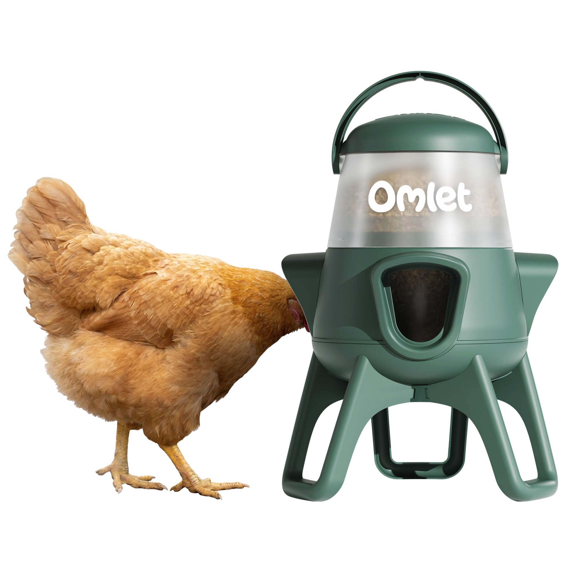 Omlet Comedero de pollo sin residuos para gallinero, comedero antiderrame para aves de corral con 3 puertos de alimentación, colgante o de pie, resistente a la intemperie, 2,5 kg