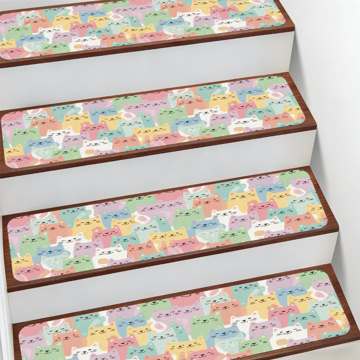 Alfombras para escaleras Mexpekil antideslizantes de 7.8x30 con diseño de gatos para interior