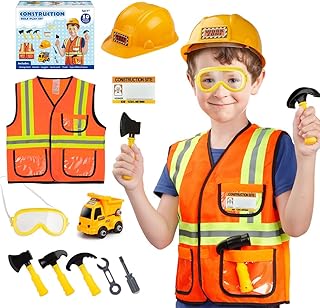 Lesheng space Construction Worker Costume for Boys and Toddler Builder Career Outfit Pretend Role Play Dress Up for Kids,Ages 3 4 5 6 7