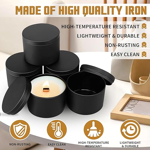 Miniatura 3 de YJHSS Latas para velas de 8 onzas, juego de 24 frascos de vela de color negro mate de alta calidad para hacer velas, lata de vela de 8 onzas con