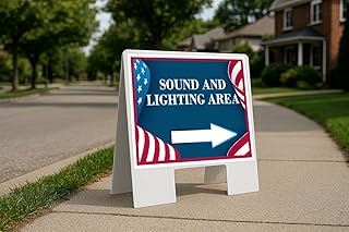 Sound And Lighting Area 4Th Of July American Flag Usa Patriotic Bunting Directional Arrows A-Frame Double Sided 23x23 in. Yard Road Sign
