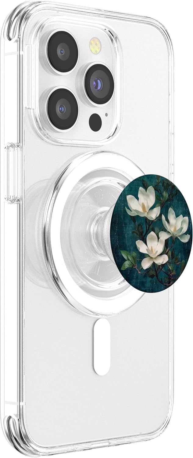 Space Galaxy Floral Green Magnolia Flower PopSockets MagSafe PopGrip for iPhone