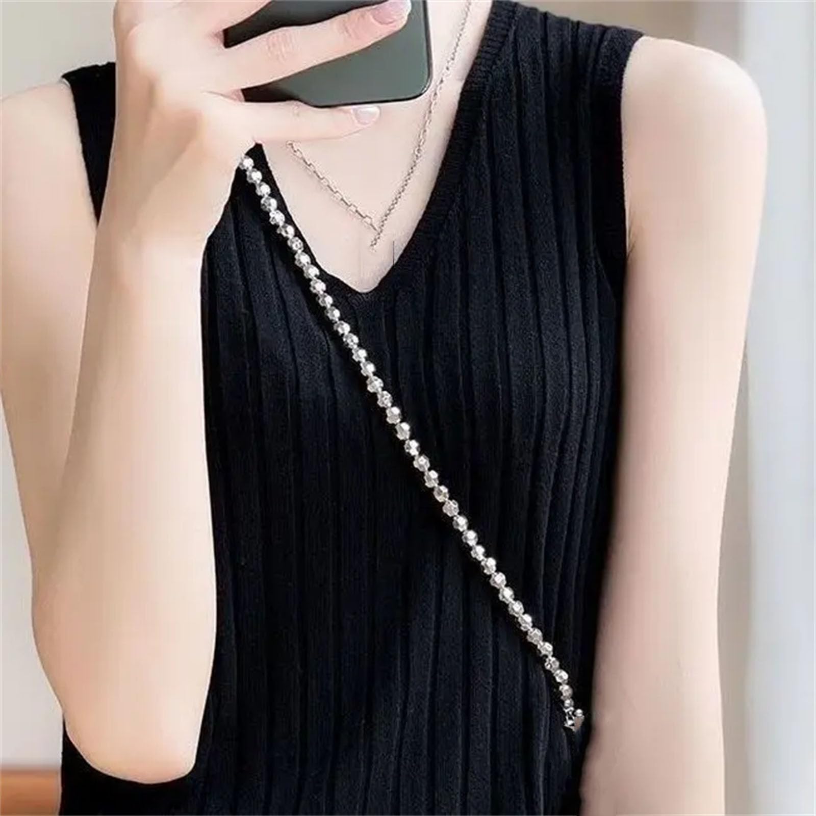 Camiseta sin mangas de seda de hielo para mujer, cuello en V, holgada