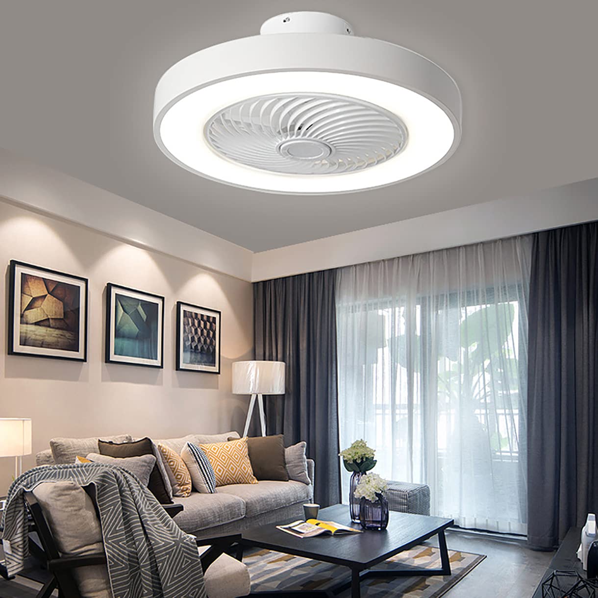 Ventilateur de plafond à LED plafonnier télécommandable 3 vitesses chambre