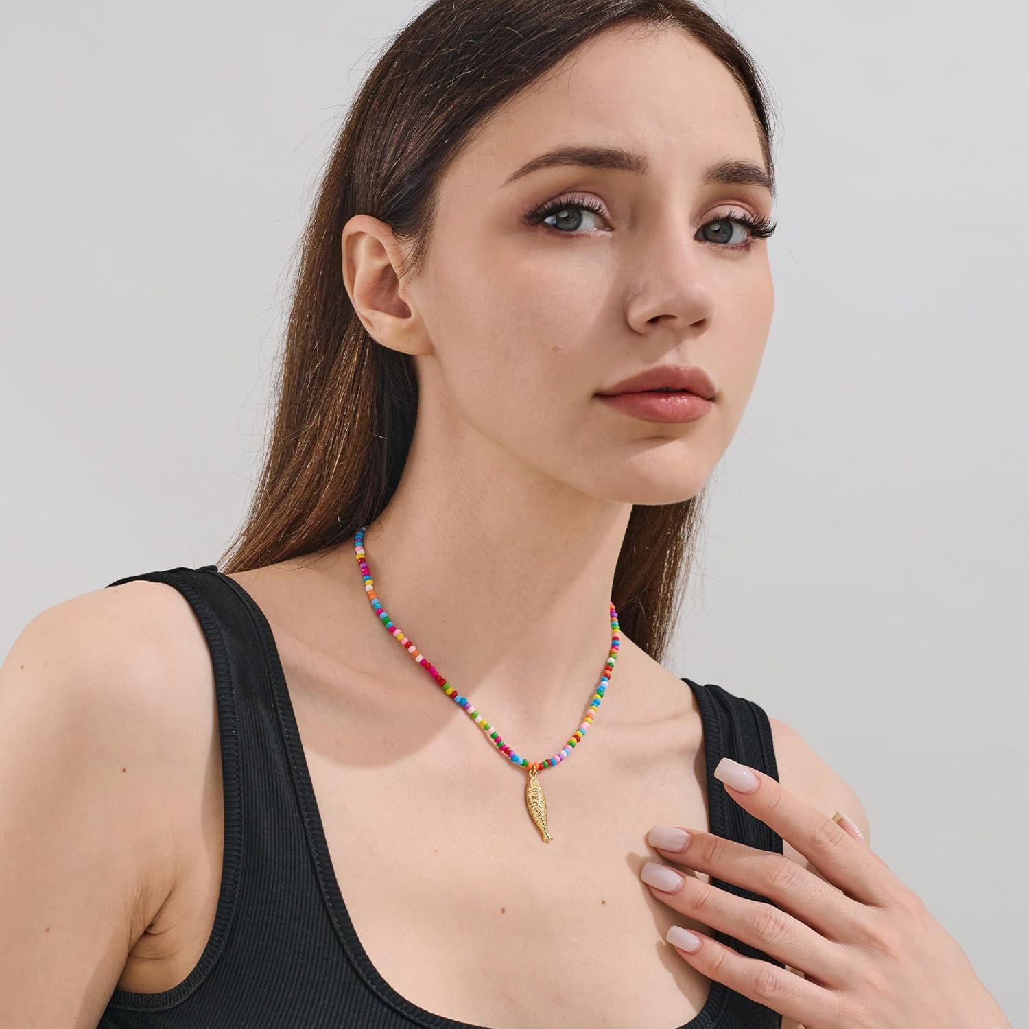 Colorful Beaded Necklace for Women - Fish Pendant Necklaces, Bohemian Summer Beach Necklace Birthday Gifts - Image 3