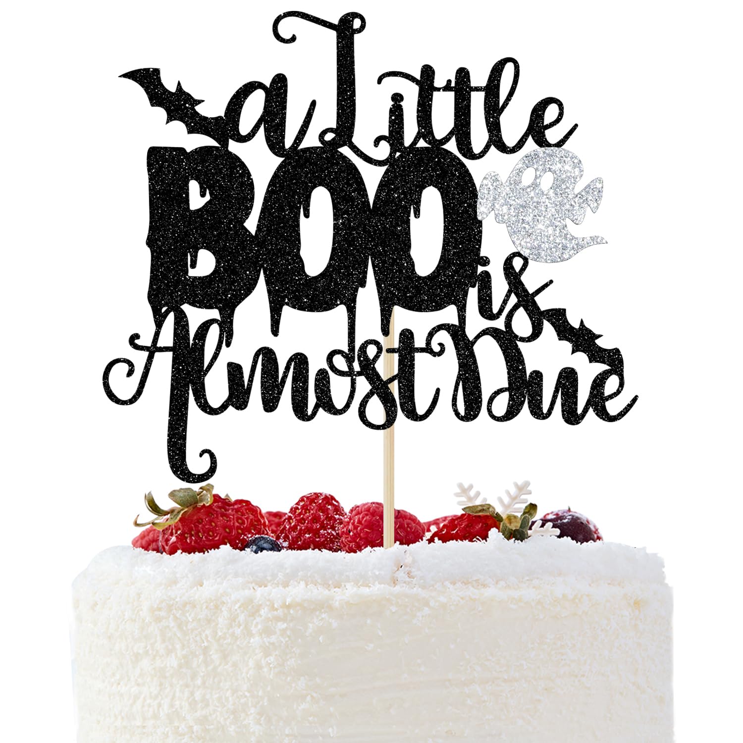A Little Boo is Almost Due Cake Topper, Little Boo Baby Shower Decorations, Halloween Theme Baby Shower Gender Reveal Party Decorations (Black Glitter
