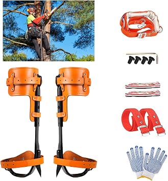 Tree Climbing Spikes Set, Adjustable 304 Stainless Steel Spikes with Non-Slip Pedals, 2-Gear Design