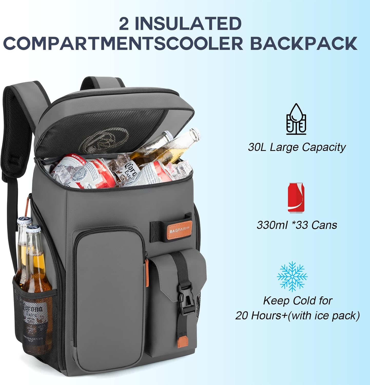 Insulated Cooler Backpack,33/45 Cans Multifunctional Double Deck Leakproof Cooler Bag with Sternum Strap,Large Capacity Lightweight Travel Camping Beach Backpack - Image 8