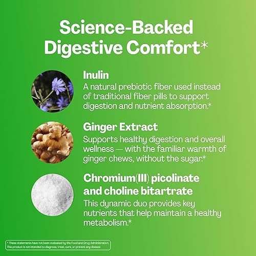 Miniatura 7 de URVI Gomitas de suplemento para el metabolismo  Picolinato de cromo, colina, fibra prebiótica inulina y extracto de jengibre de alta potencia  Apoya