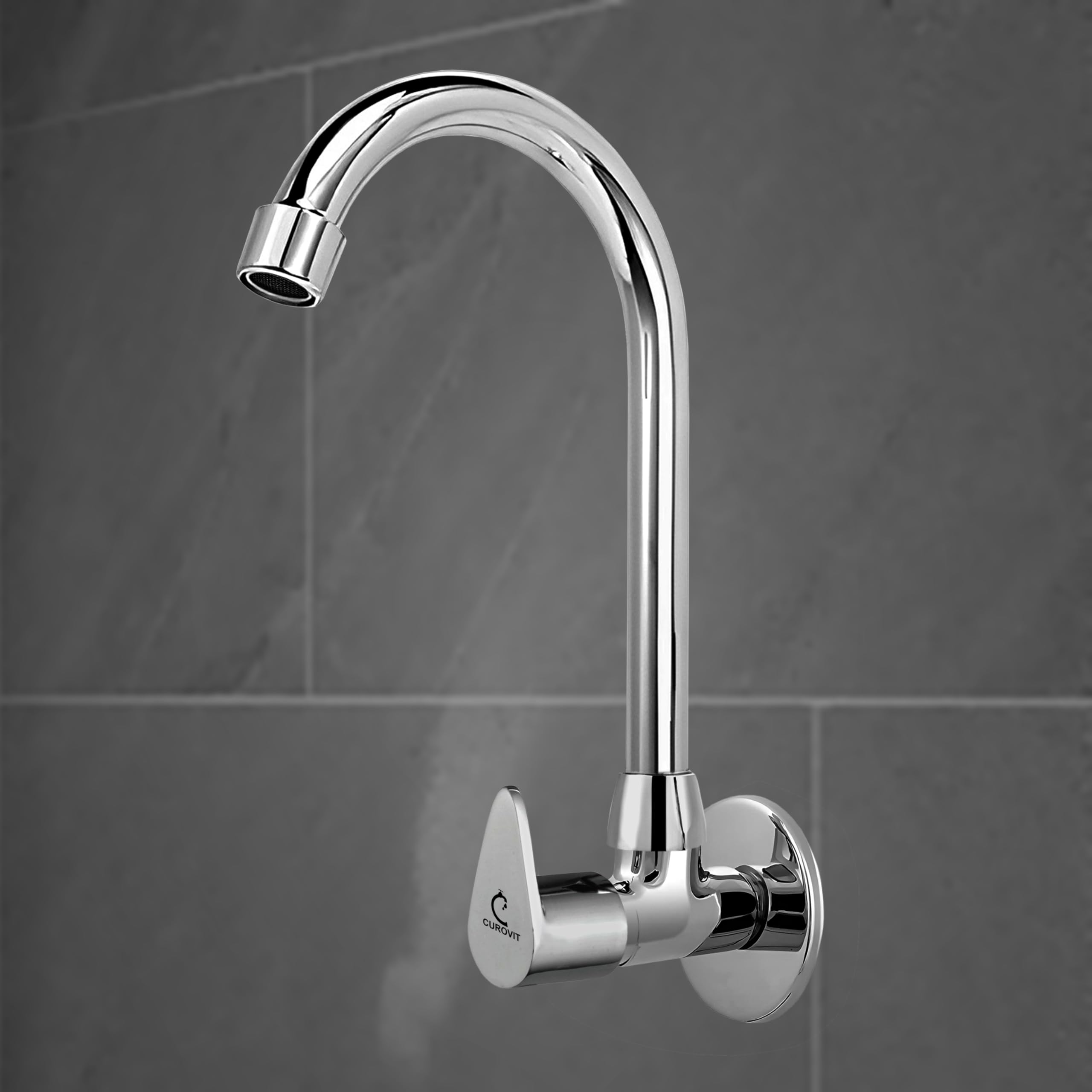 Curovit Torreno Zinc Alloy Kitchen Sink Tap | Swiwel Spout Tap With Wall Flange For Kitchen Sink - Silver, Chrome (B0CL7G17C7) Amazon Price History, Amazon Price Tracker