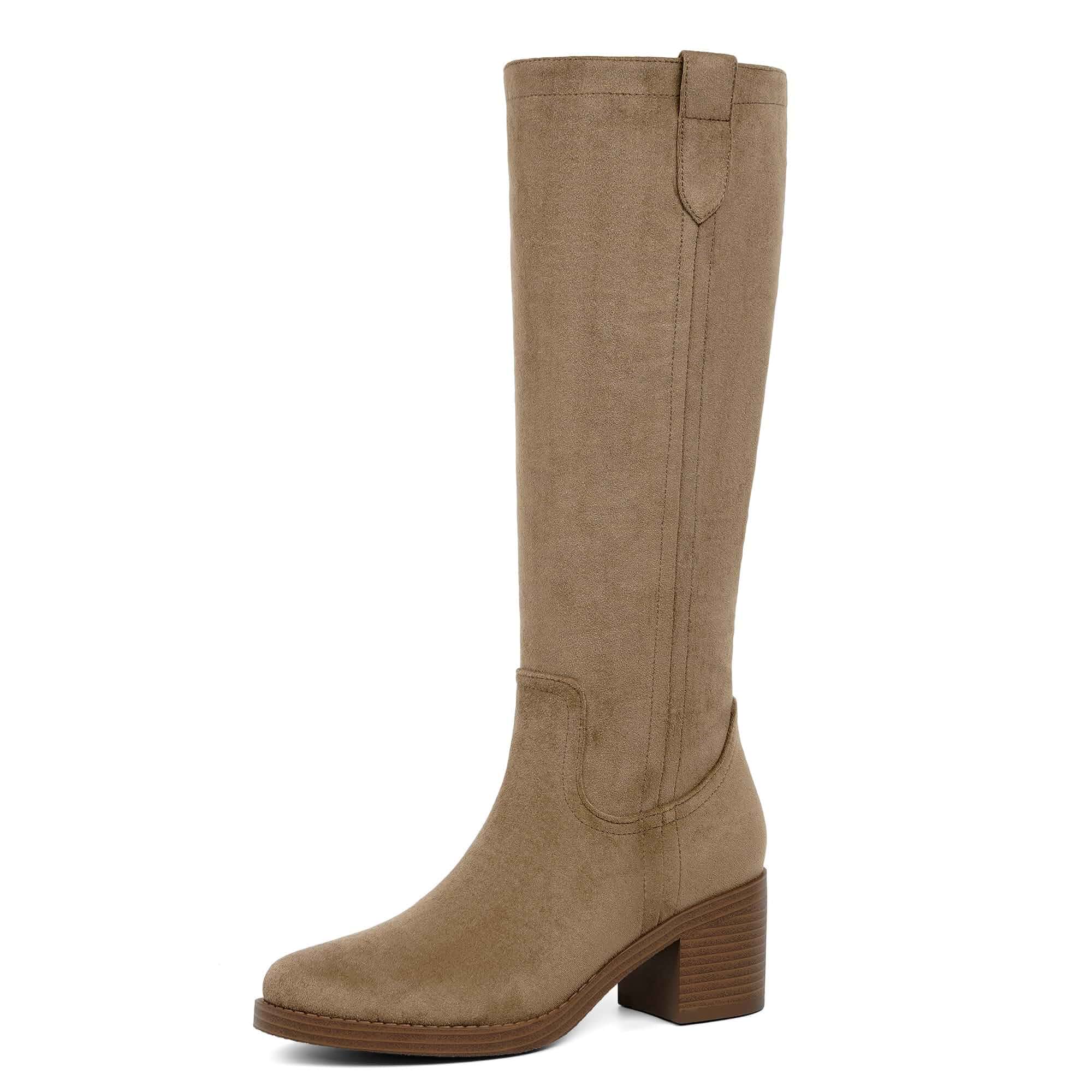 Easyfox Knee High Boots for Women Chunky Low Heel Round Toe Tall Long Boots Balanced Low Heel, Roomy Round Toe, Single Pull Tab, Anti-slip Rubber Sole, Fashion Dressy Fall Winter Long Boots for Women