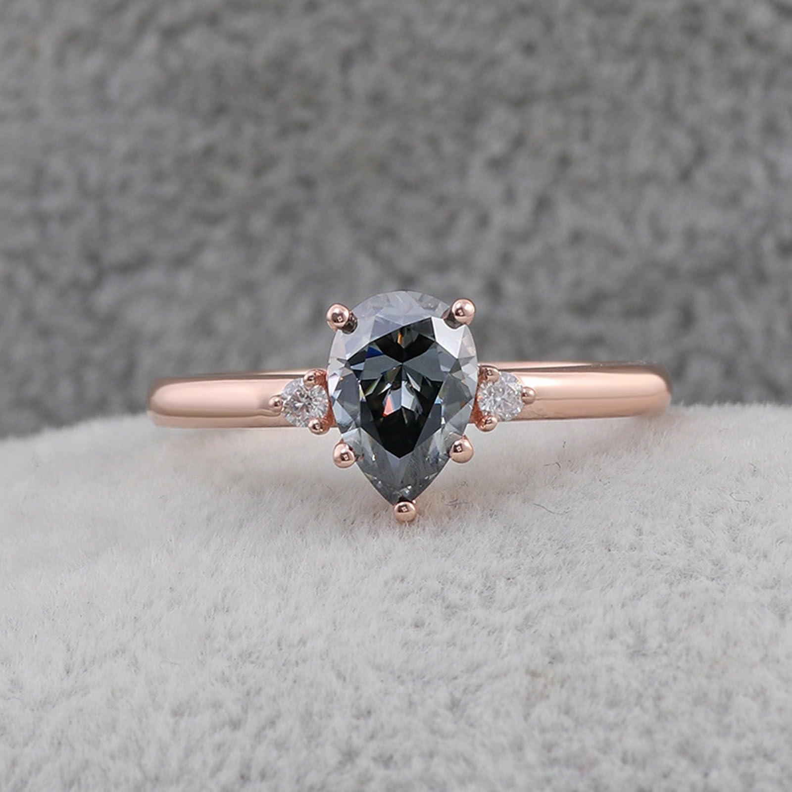 Anello da donna in oro rosa 750, 18 carati, anello di fidanzamento, solitario a goccia, con incisione, con moissanite 2 ct, per donna, misura 48 (15,3)