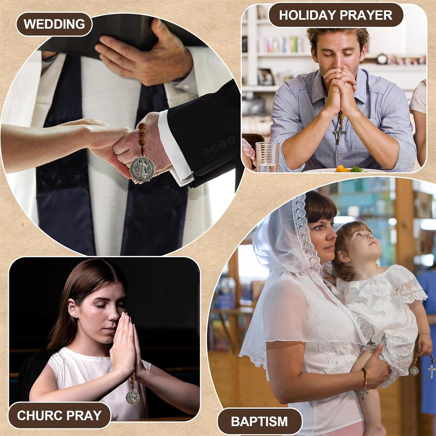 Bovemee Saint Benedict Medal Prayer Pocket Rosary Catholic Brown Wood Beads with Medalla de san benitol and Crucifix, 9 Inch - Image 5