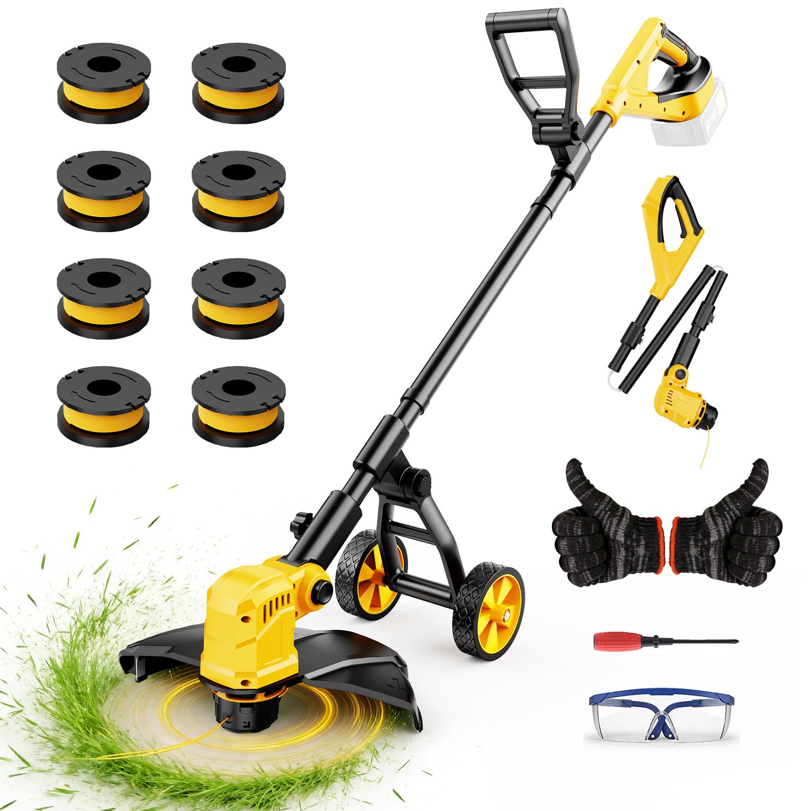 Photo 1 of Cordless String Trimmer & Lawn Edger for Dewalt 20V Battery (NO Battery), 14" Electric Weed Eater and Edger Battery Powered, 3 in 1 Lawn Tool Wheeled with 8 Pcs Grass Cutter Spool Line for Yard Garden
