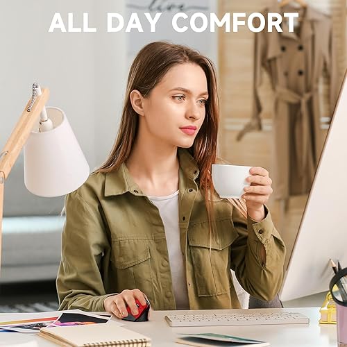 Vista 2 de Memzuoix - Ratón inalámbrico ergonómico, óptico 2.4G, inalámbrico, 800/1200/1600 DPI, ratón vertical para computadora, portátil, Mac, PC, escritorio