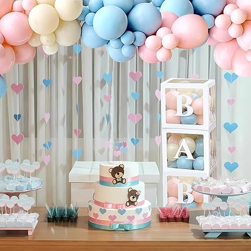 Miniatura 6 de Decoraciones de revelación de género para baby shower, kit de arco de 176 globos rosas y azules, caja de bebé con letras para decoración de
