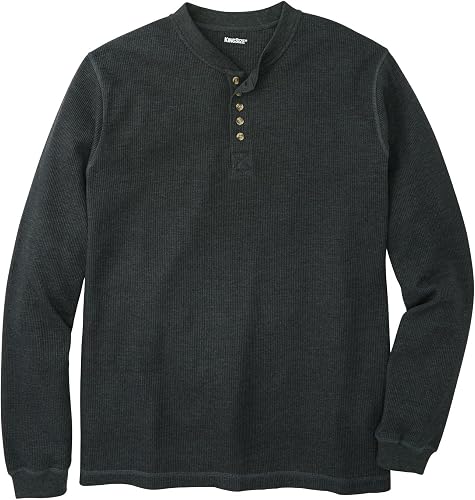 KingSize Men's Big & Tall Waffle-Knit Thermal Henley Tee - Big - 5XL, Heather Ch