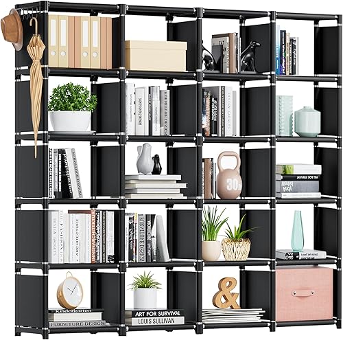 Miniatura 8 de Mavivegue Estante para libros, organizador de almacenamiento de 18 cubos, estantería de bricolaje, estantería de cubo de metal, estuche alto para