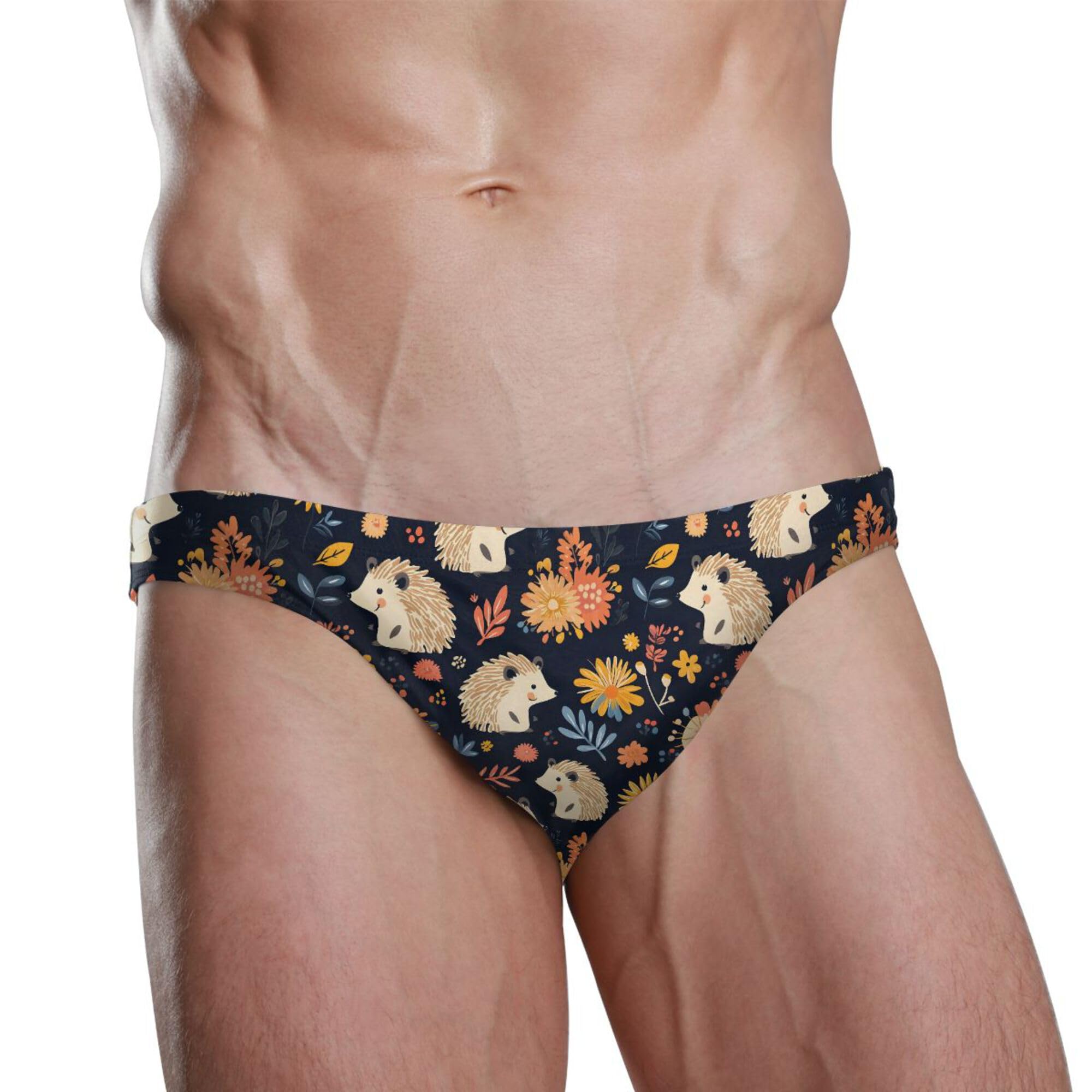 Hedgehog Flowers Cute Mens Swimwear Swim Briefs Bikini Swimsuit for Summer Beach L B0403680