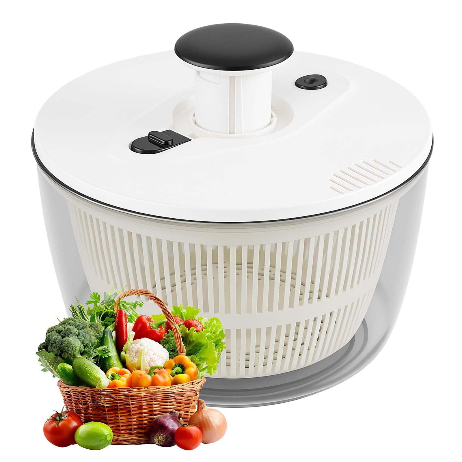 Salad Spinner 5L Salad Washer and Spinner with Clear Serving Bowl, Colander, One-Handed Fast Pump Action & Quick Brake Lettuce Spinner, Household Fruit Drainer Salad Dryer, Easy Spin Mechanism & Clean