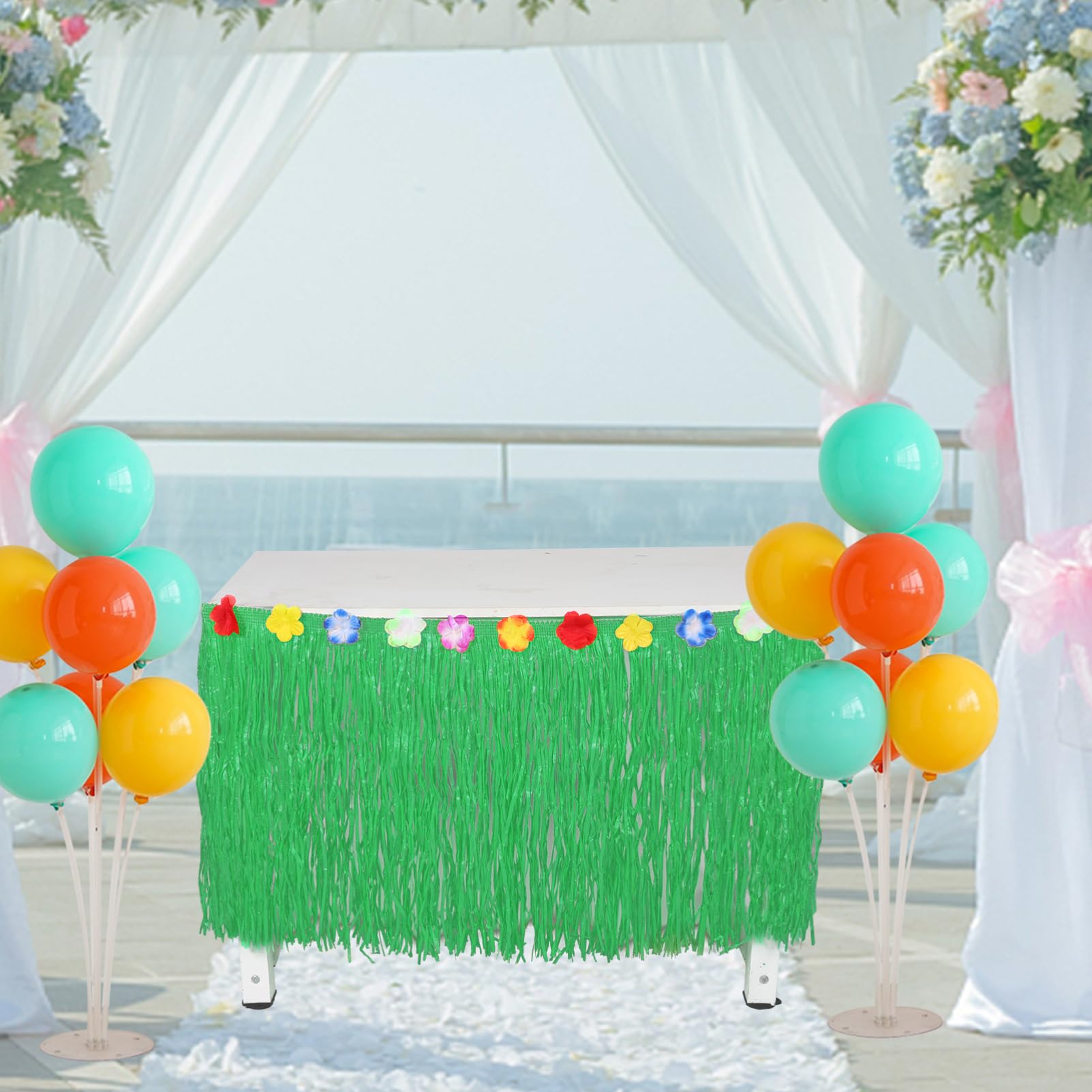 MUCKLILY Hawaiian Grass Skirt Decorations Luau Table Skirt for Tropical Party Decorations