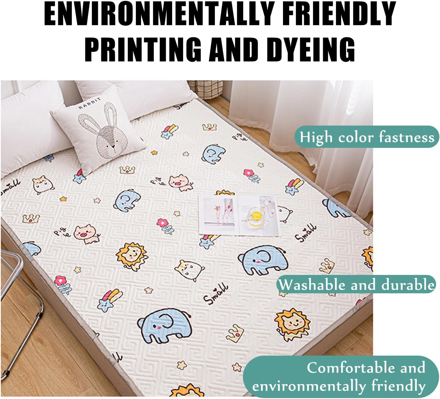 Twin Size Thin Mattress Protector with 4 Elastic Band Cooling Mattress Cover Cotton Mattress Topper Dust Anti-Slip Pattern Bedcover Student Dormitory Mattress Pad,D,150 * 200cm(queen)