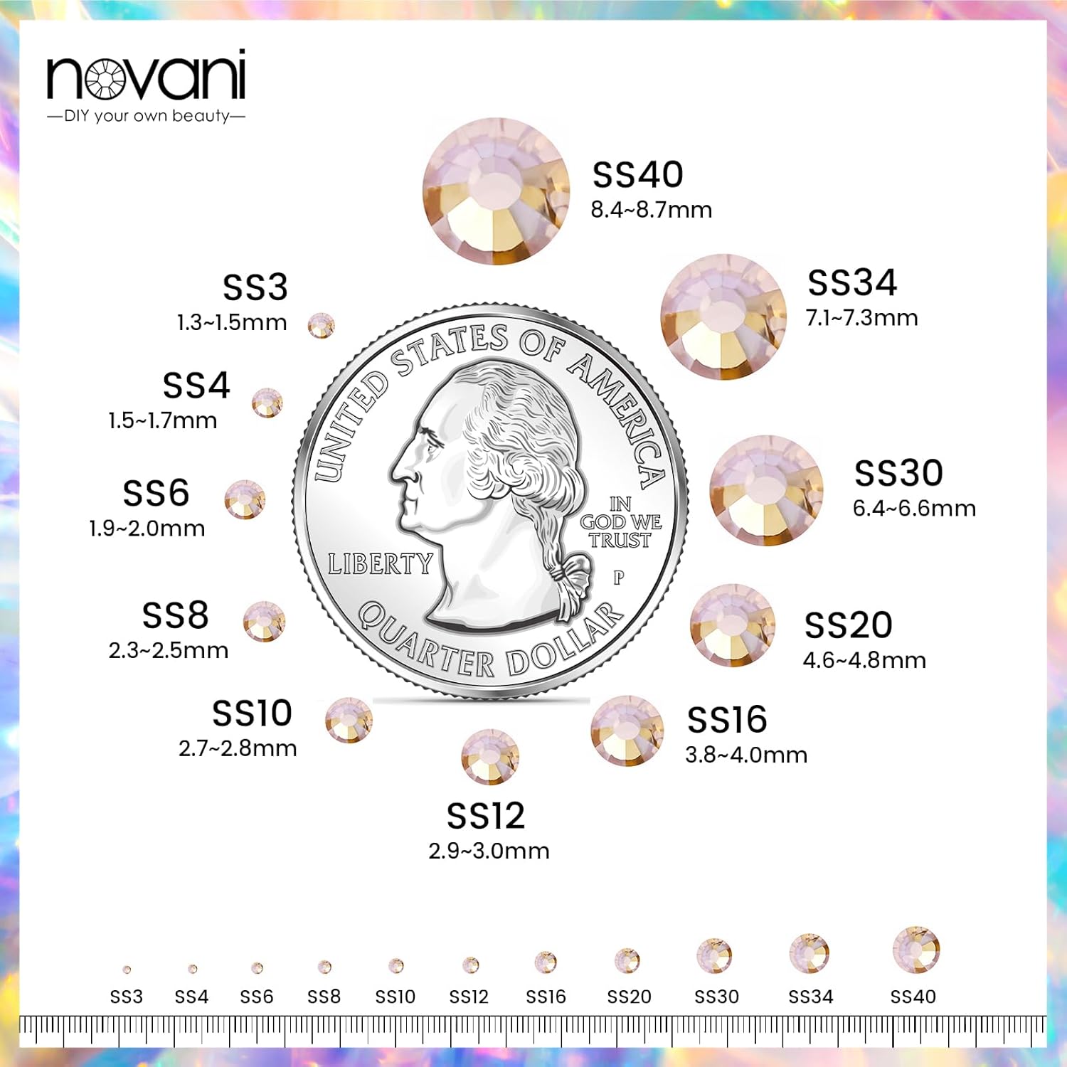 Novani Rhinestones 3000Pcs Flatback Crystal Round Loose Gemstones Glass Rhinestones for Crafts Makeup Nail Art Clothes Shoes DIY Decorations(SS8, 2.3-2.5mm,Golden Shadow) - Image 3