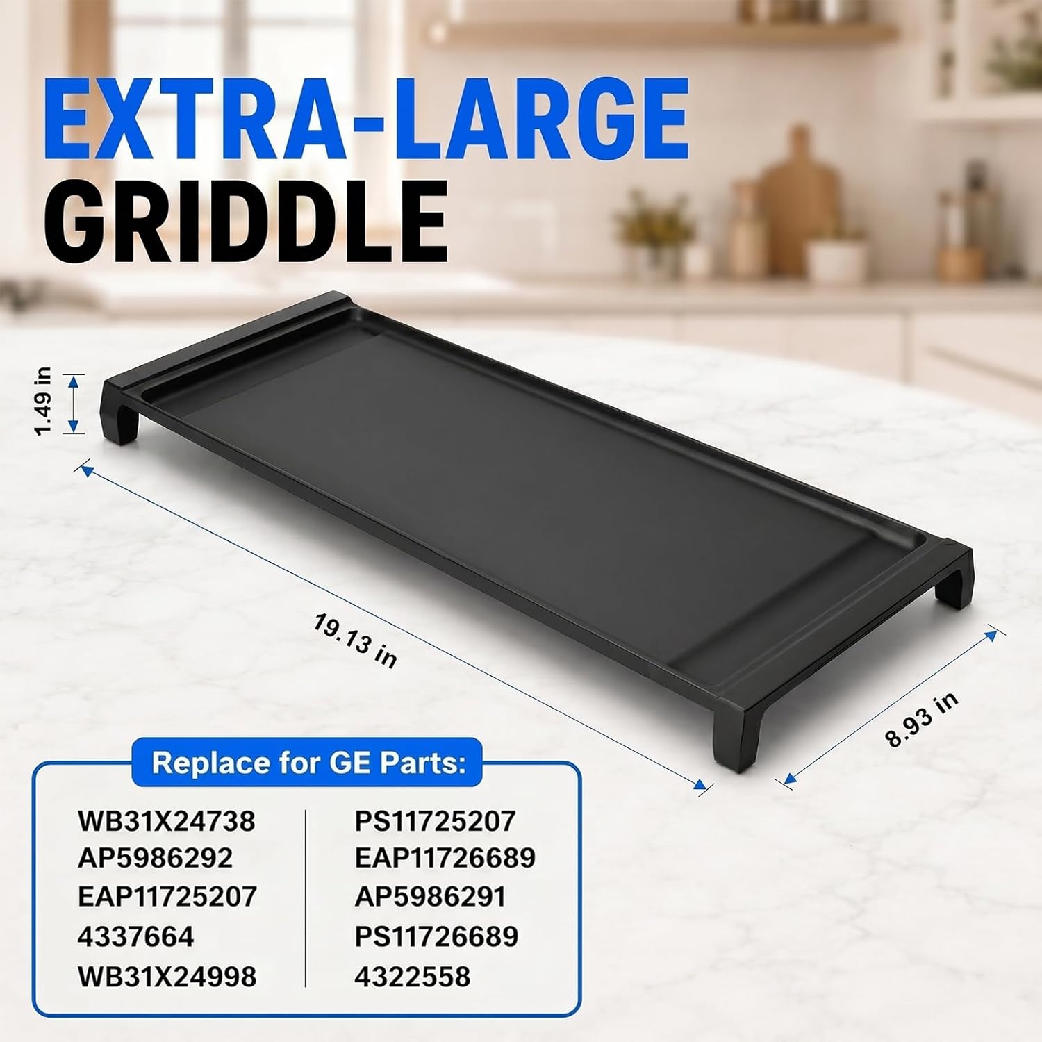 upgraded wb31x24738 cast iron griddle replacement compatible with ge gas range stove cooktop, wb31x49806 wb31x24998 center griddle plate, nitrided nonstick flat top pan, 19.5 x 9 in