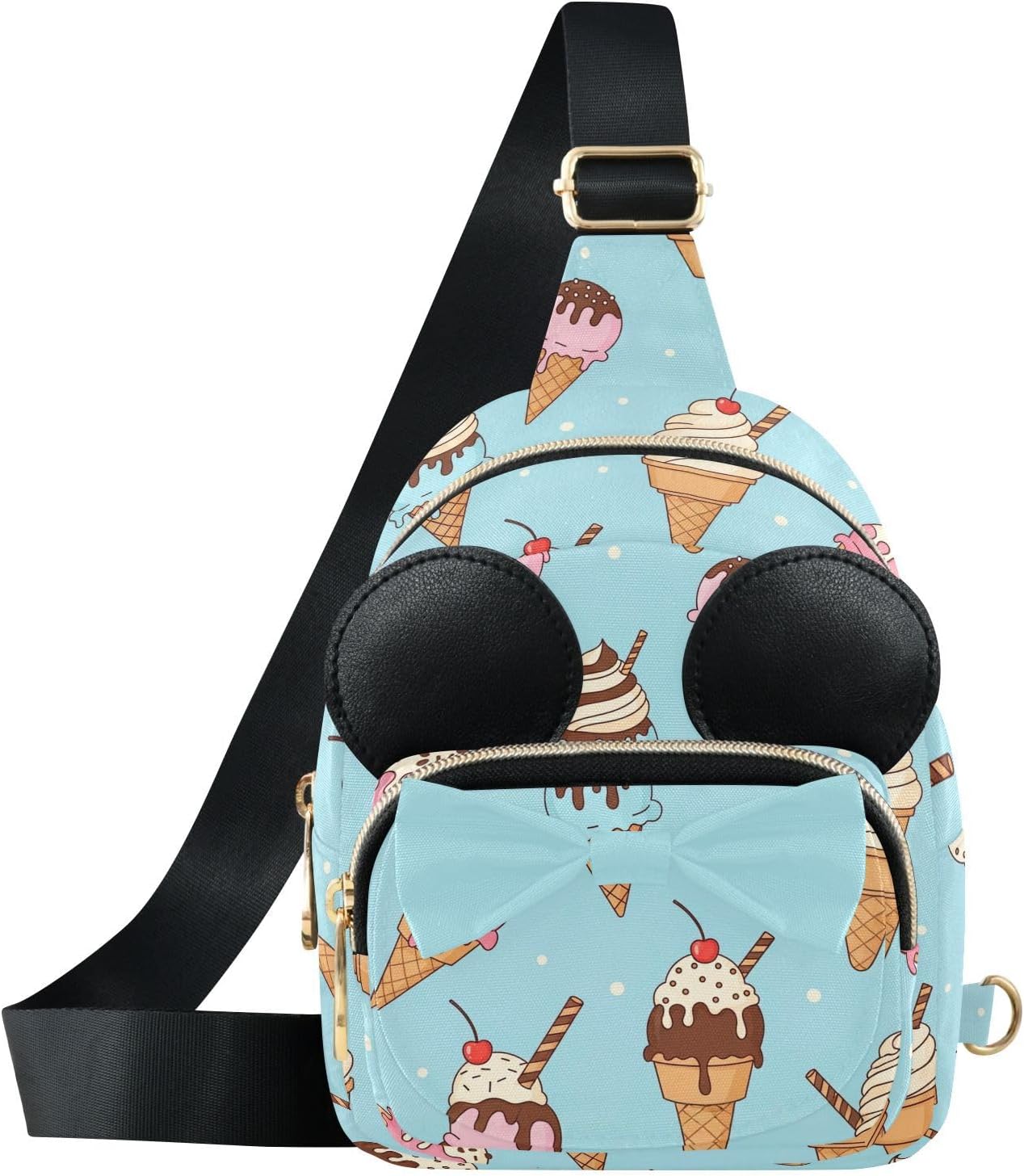 Ice Cream Kids Sling Bag for Girls, 5.7x7.5x3.1 In | Crossbody Fanny Pack, Toddler Purse, Cute Sling Belt Bag with Ears, 2L Small Shoulder Chest Bag for Travel