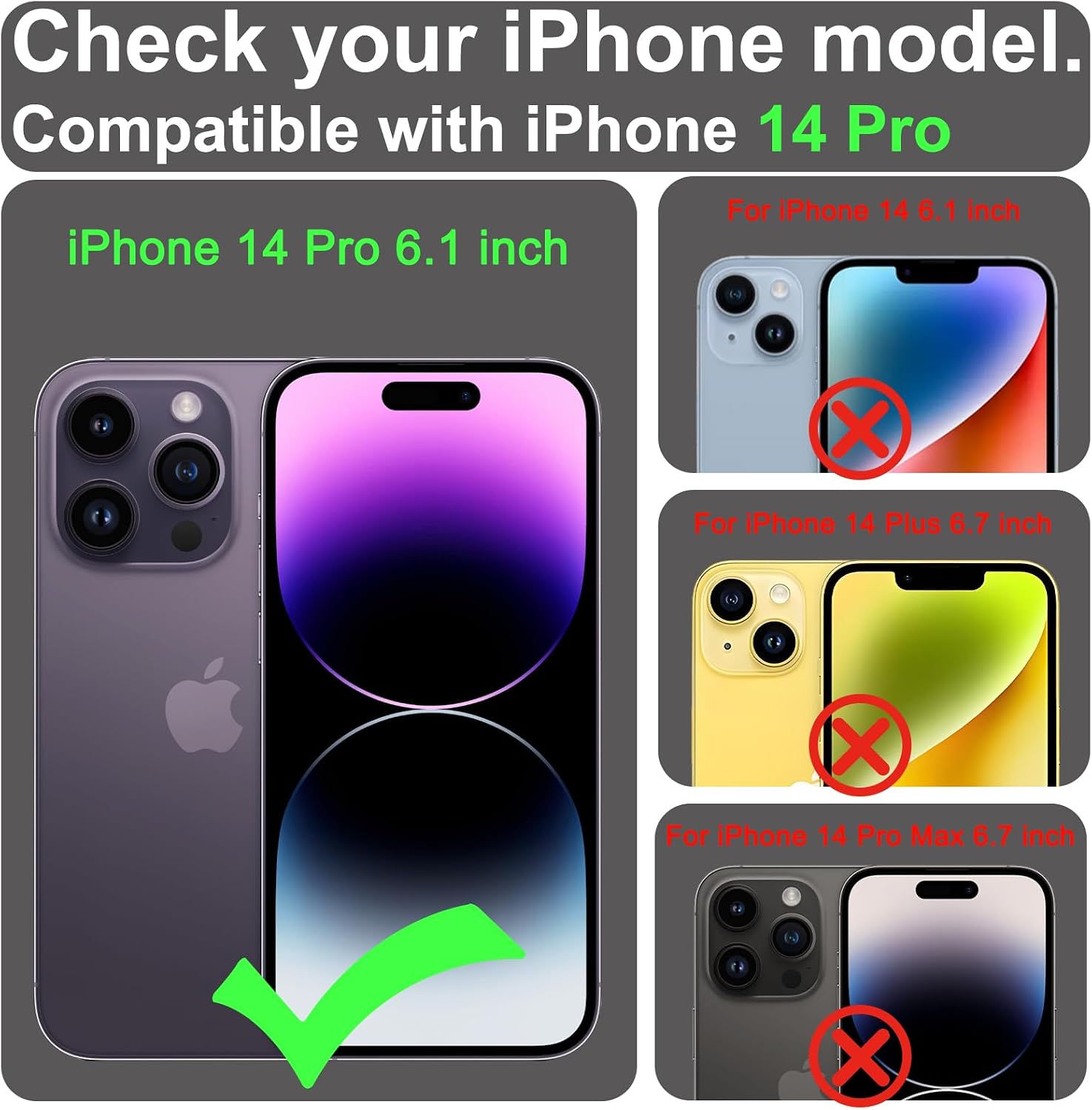 VANAVAGY Compatible for iPhone 14 Pro Wallet Case for Magsafe Wireless Charging, PU Leather Flip Folio Phone Cover with Wrist Strap RFID Blocking Card Holder Screen Protector,Forest Green