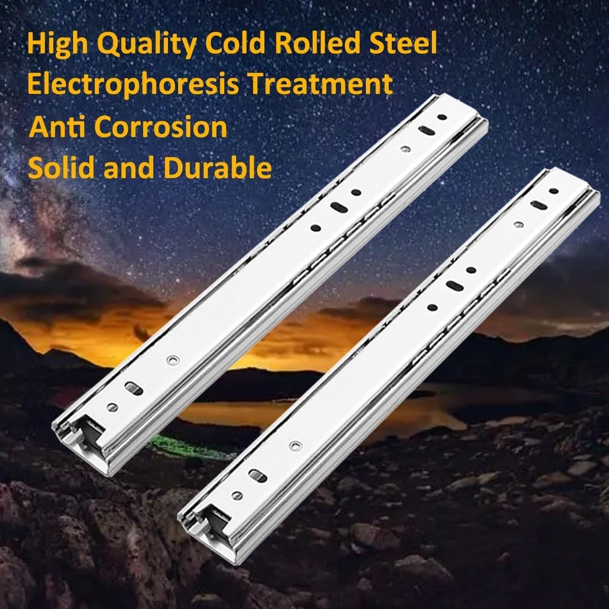 Guías telescópicas para cajones, rieles guía de extensión completa, guías de rodamiento de bolas plateadas resistentes para soluciones de almacenamiento suave, 4 pares (8 piezas), 27 mm x 450 mm