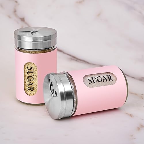 Miniatura 4 de Juego de 2 pompones de acero inoxidable y vidrio con agujeros de vertido ajustables para barra de café, juego de 2 (rosa)