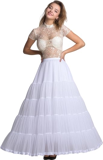 Womens 4 Tiers Plus Puffy Full Length Petticoat 39" Floor length Underskirt Ankle Length Crinoline Tulle Petticoat