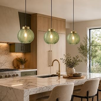 Modern Retro 20cm Green Glass Globe Pendant Light, Gold E27 Ceiling Lamp [Energy Class E]
