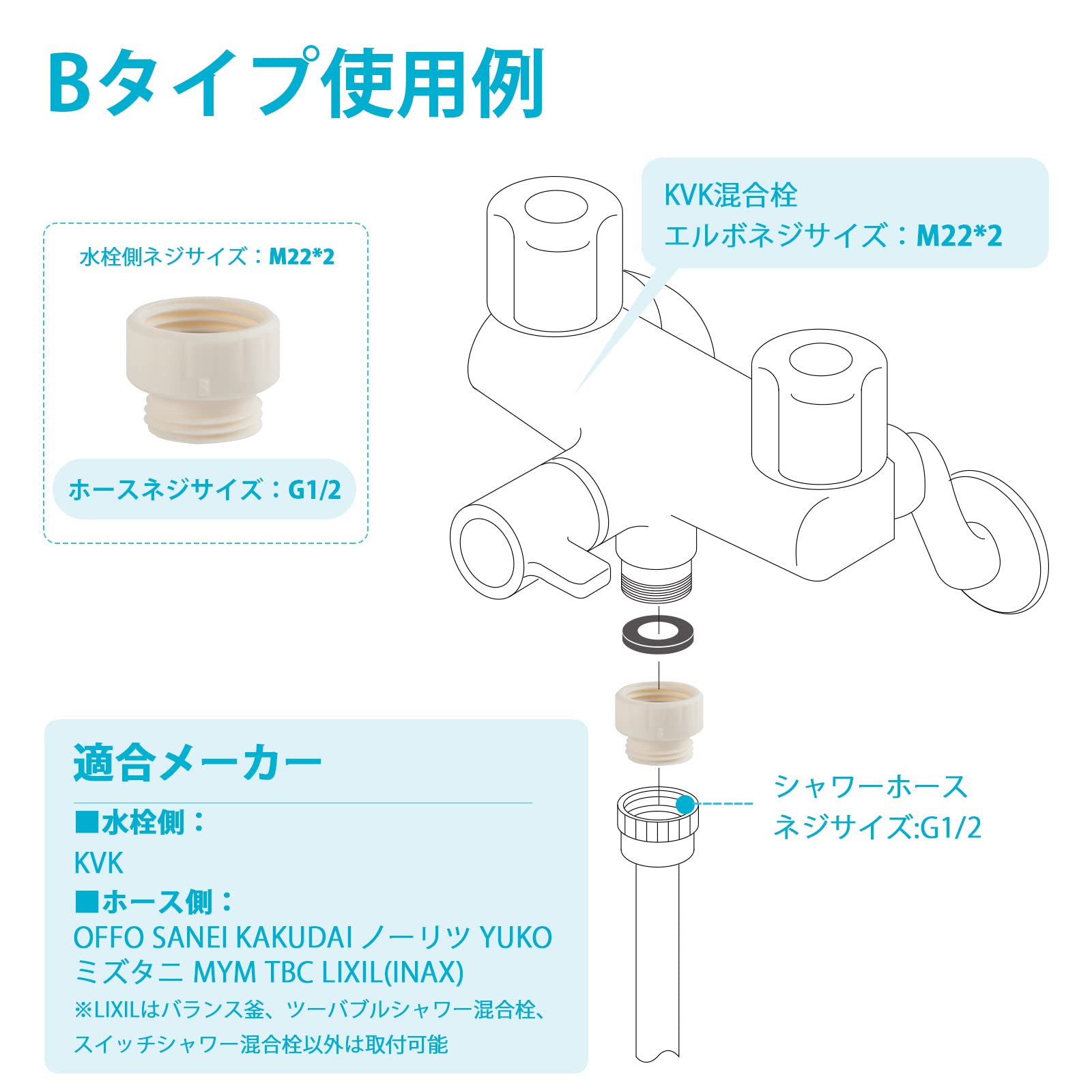 Amazon | OFFO アダプター KVK用 シャワーヘッド アダプター 2個入り 