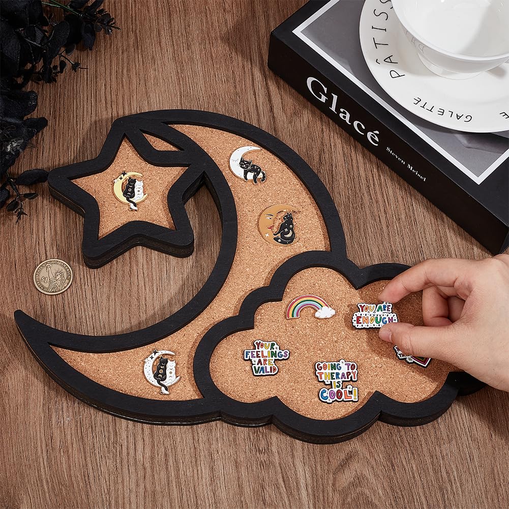Tableau En Liège Cloud Moon BENECREAT - Pin Board Étoile 31.5x25.5cm Avec Cadre Noir Pour Photos Et Notes