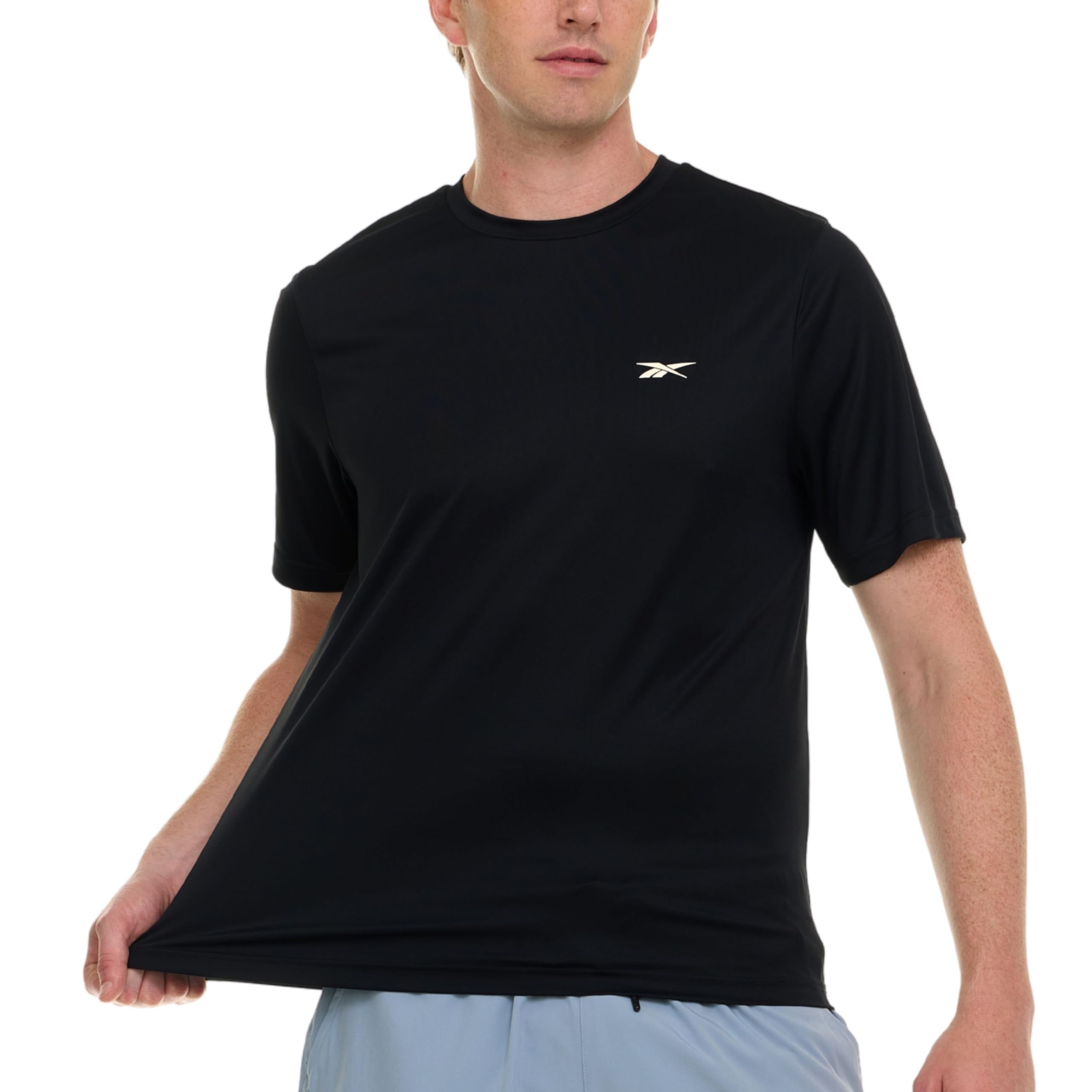Reebok Rash Guard for Men Short Sleeve, Mens Swim Shirt, Sun Shirt UPF+ 50 UV Protection Black