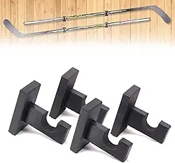 JstFrU Suporte de taco de hóquei de 4 peças, suporte de parede para taco de hóquei, cabides de taco de hóquei no gelo para exibição horizontal, comporta 2 tacos de hóquei, economia de espaço, preto