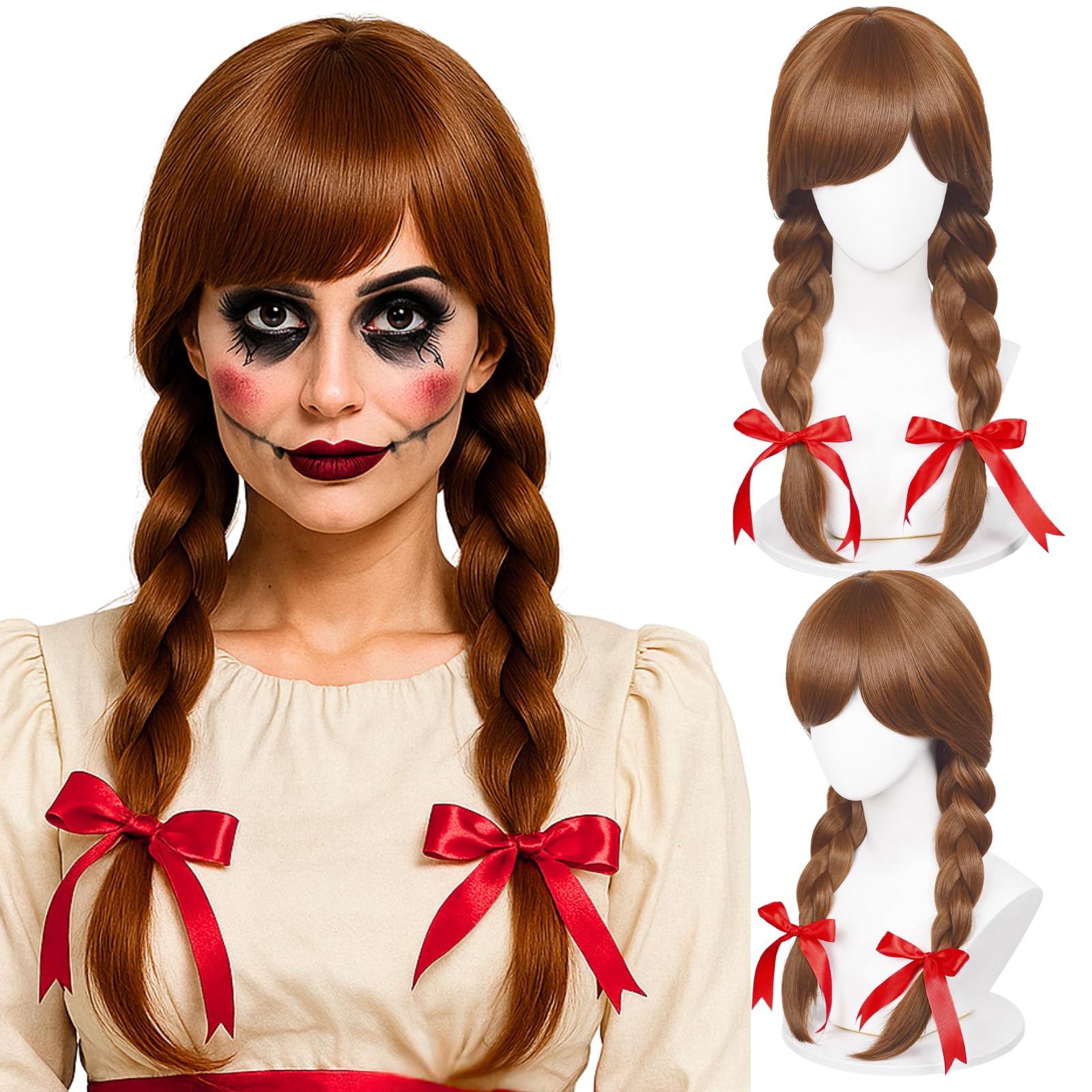 Sepia Red Yarn Wig with Pigtail Strands How To Make A Yarn Wig! - YouTube main image 3